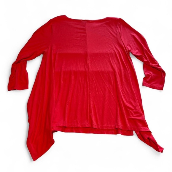 Lisa Bayne Asymmetrical Hem Tunic Top Sz Large 3/4 Sleeve Rayon Coral USA - Picture 4 of 6
